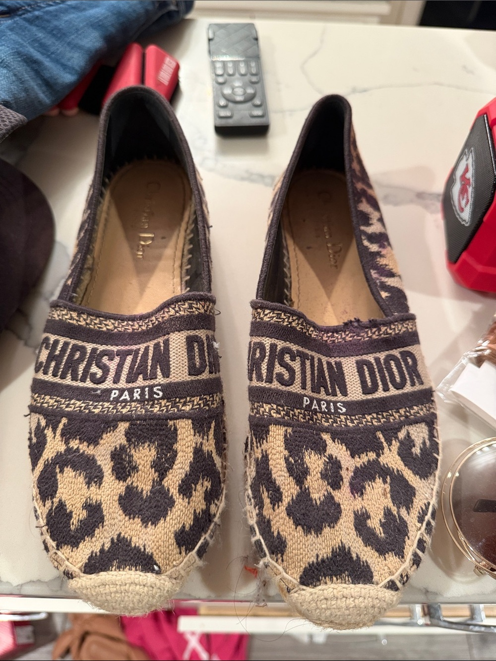 Dior Leopard Jacquard Espadrille Slip-Ons in Beige & Black